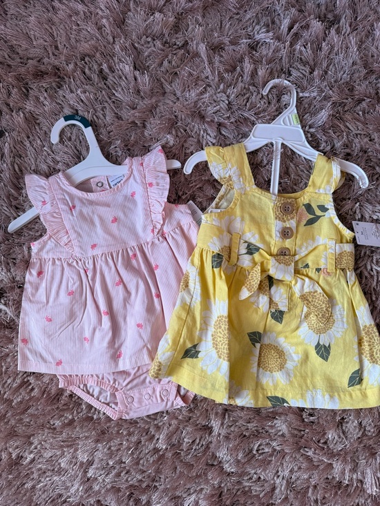 Carter's Other - Baby Girl Sunflower Yellow Dress & Pink Ruffle Bodysuit Set